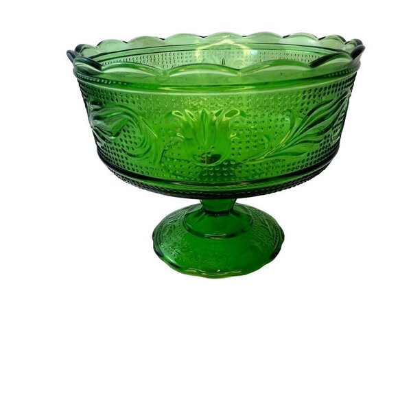Green Glass Bowl Vintage E.O. Brody M600 Pedestal Dish Candy Bowl Depression - Picture 1 of 8